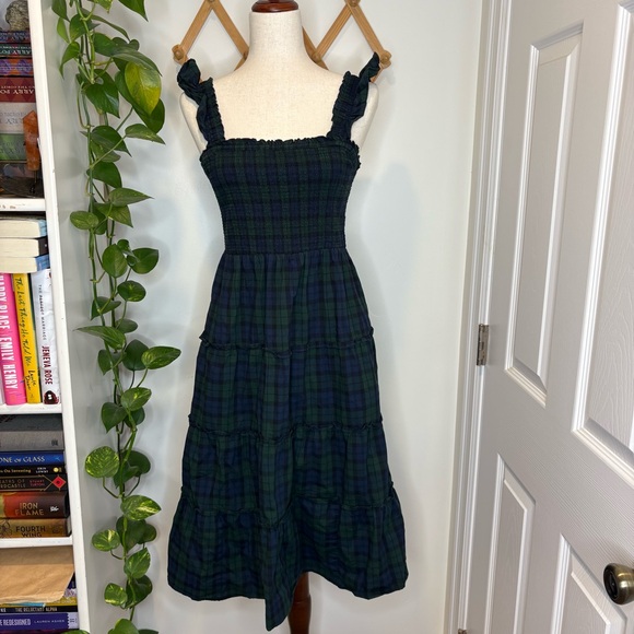 J. Crew Factory Dresses & Skirts - J Crew Smocked Tiered Midi Dress in Tartan Plaid Navy Green